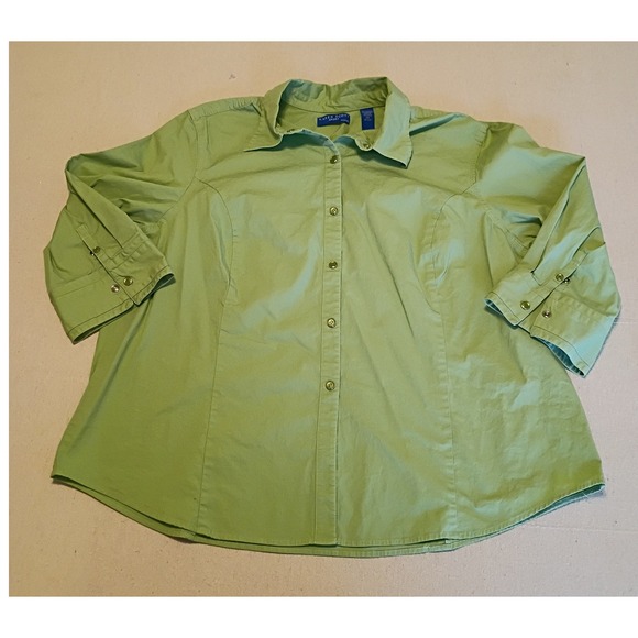 Karen Scott Tops - Karen Scott Sport Woman Lime Green Button Down Shirt 2X 3/4 Sleeve Cotton Blend
